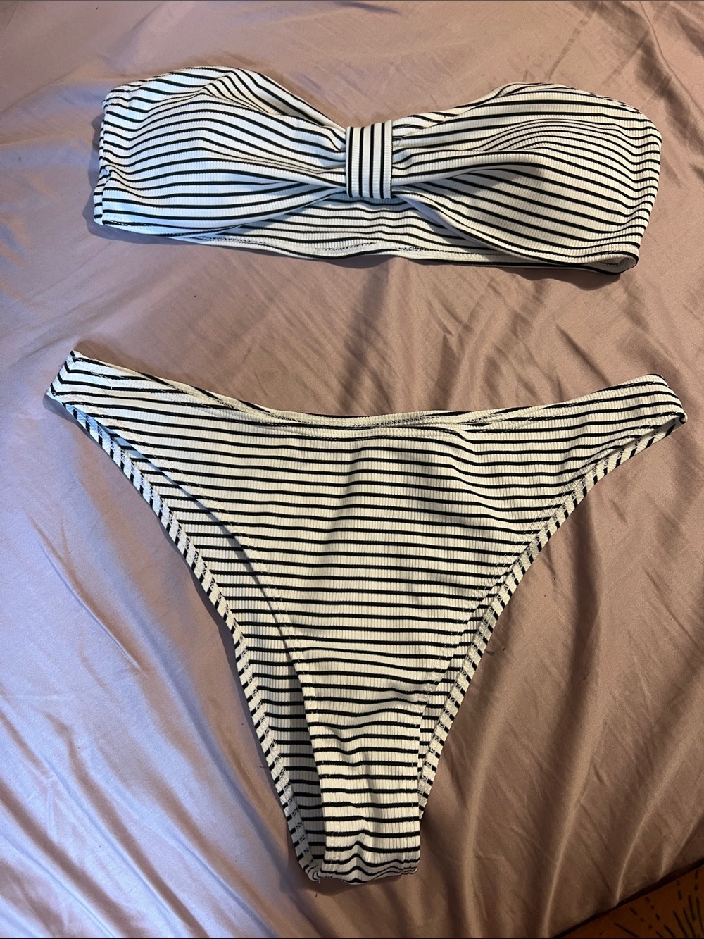 Black & White Striped Bandeau Bikini Set